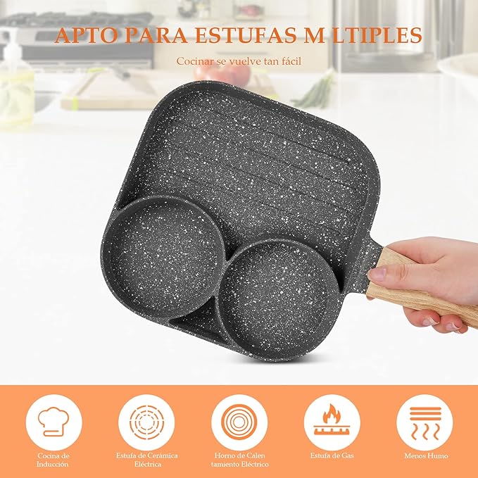 Sarten antiadherente de 3 espacios