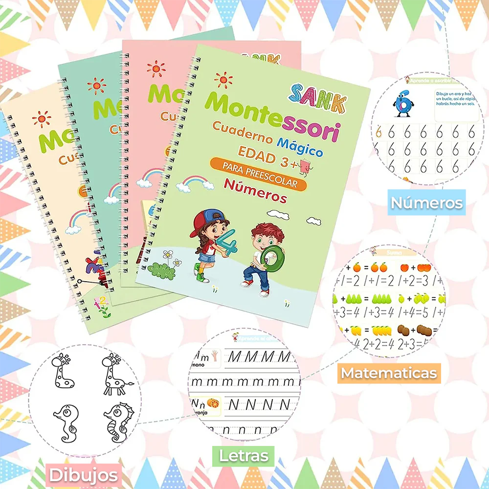 Set 4 Cuadernos Magic Caligrafia Montessori